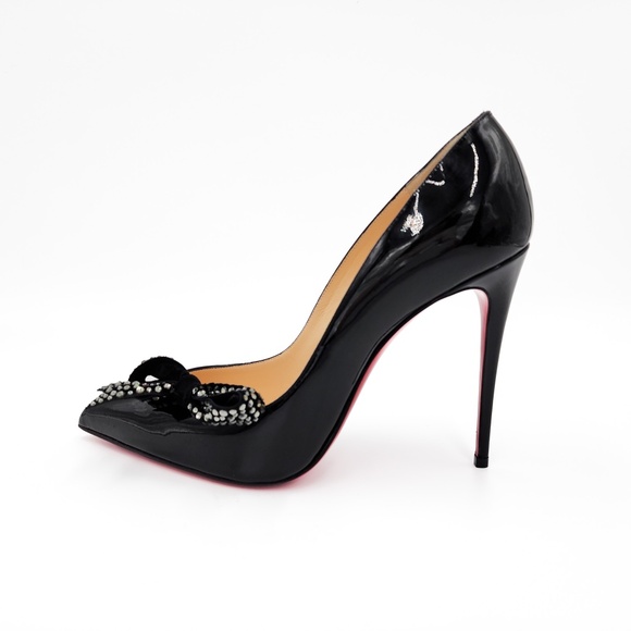 Christian Louboutin Madame Menule 100 Black Patent Leather Crystal Pumps EU 38.5 - Picture 3 of 9